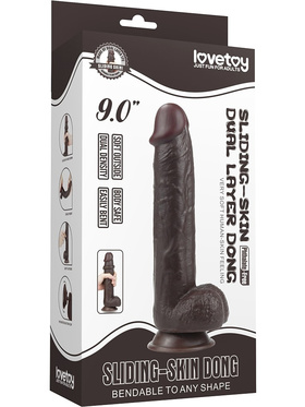 LoveToy: Sliding-Skin Dildo, 24 cm, mörk