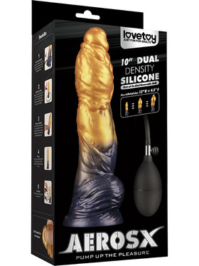LoveToy: Aerosx, Dual Density Inflatable Dildo, 25 cm, guld/svart