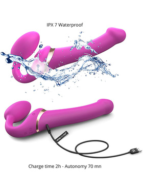 Strap-On-Me: Multi Orgasm Bendable Strap-On Vibrator, XL, rosa