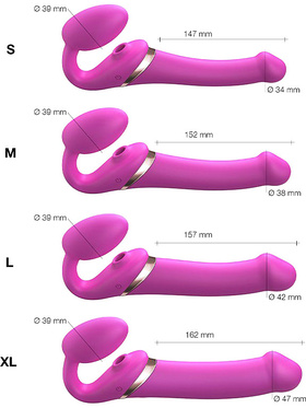 Strap-On-Me: Multi Orgasm Bendable Strap-On Vibrator, L, rosa