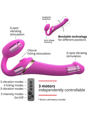 Strap-On-Me: Multi Orgasm Bendable Strap-On Vibrator, L, rosa