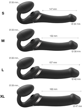 Strap-On-Me: Multi Orgasm Bendable Strap-On Vibrator, L, svart